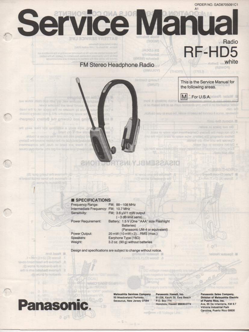 RF-HD5 Headphone Radio Service Manual