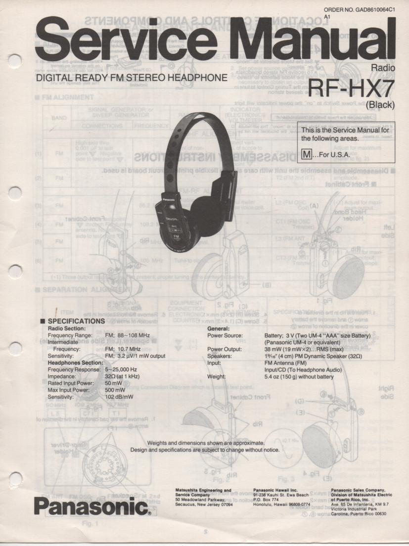 RF-HX7 Headphone Radio Service Manual