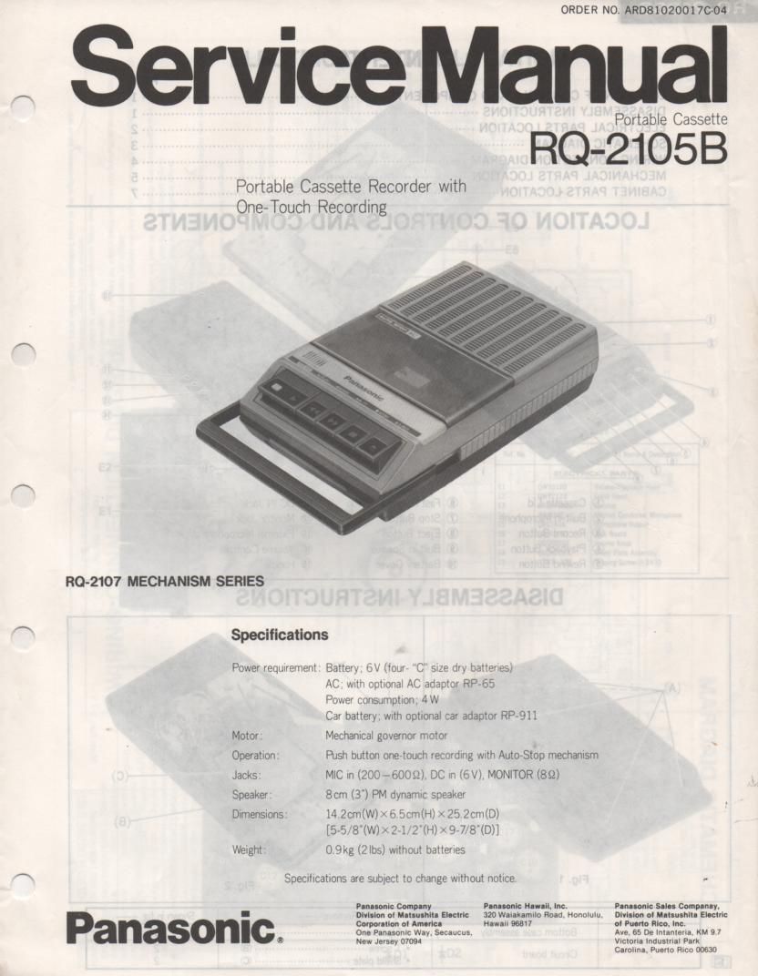 RQ-2105B Cassette Tape Recorder Service Manual