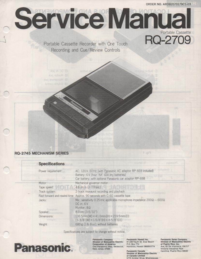 RQ-2709 Cassette Tape Recorder Service Manual