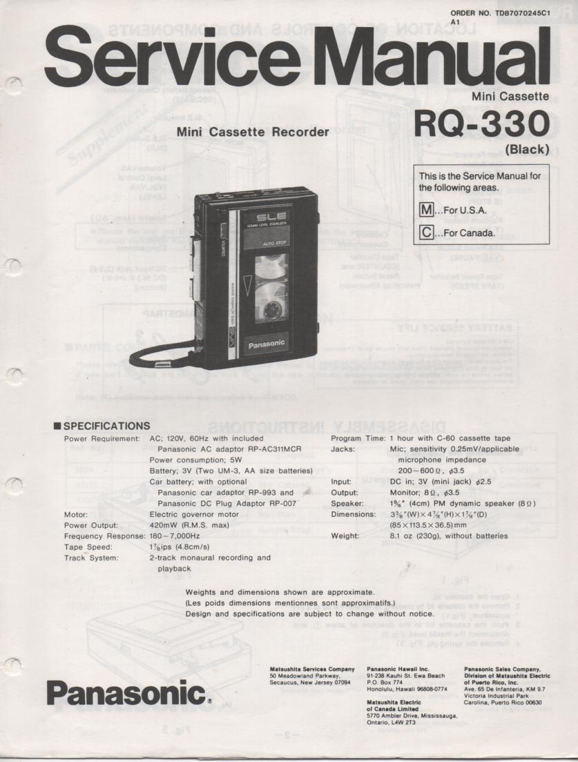 RQ-330 Mini Cassette Recorder Service Manual