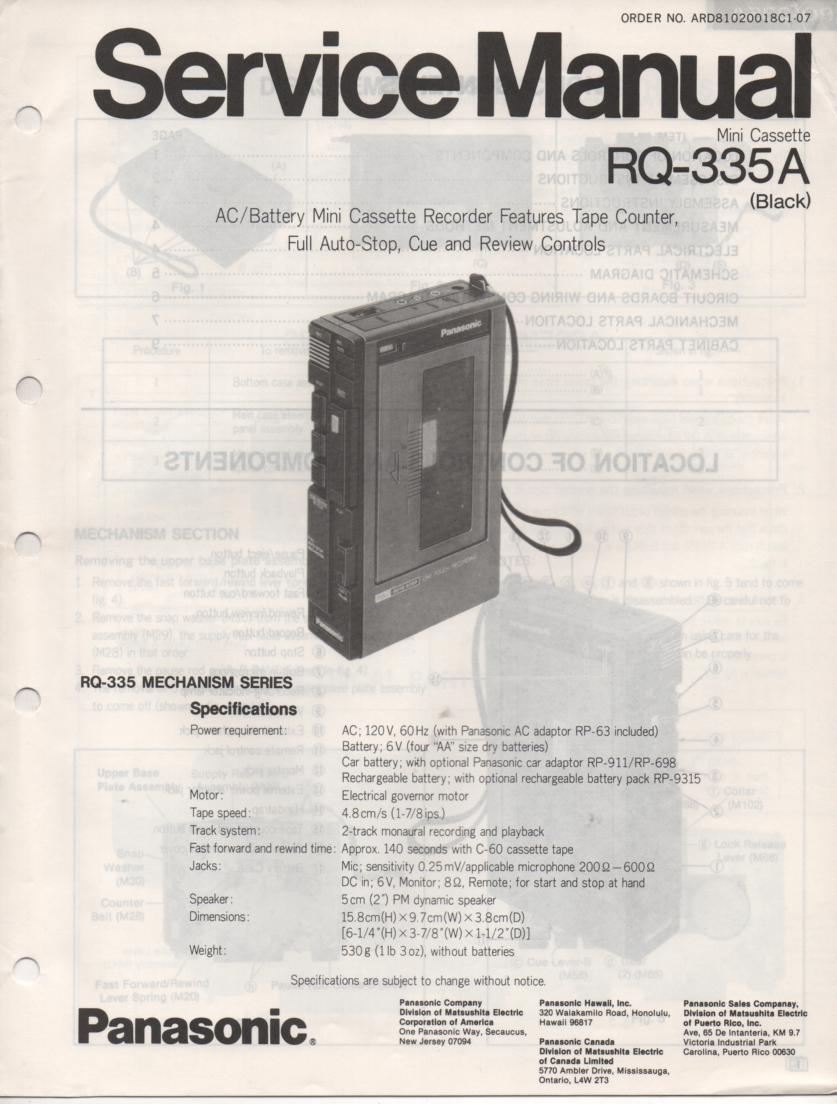 RQ-335A Mini Cassette Recorder Service Manual