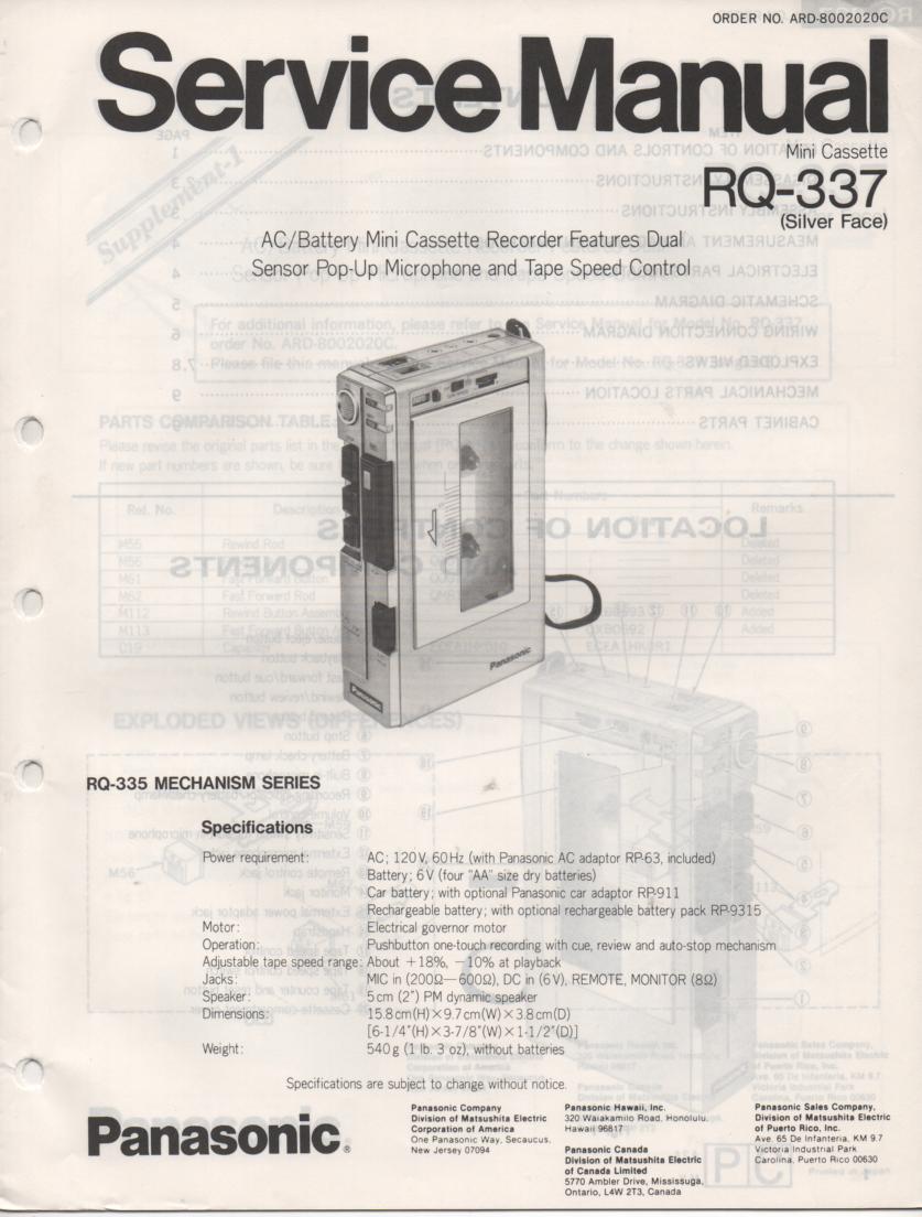 RQ-337 Mini Cassette Recorder Service Manual