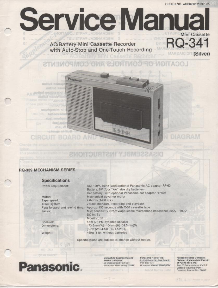 RQ-341 Mini Cassette Recorder Service Manual