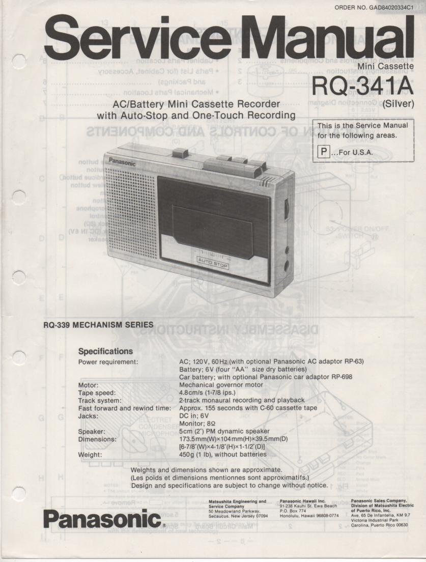 RQ-341A Mini Cassette Recorder Service Manual