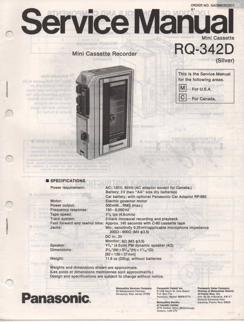 RQ-342D Mini Cassette Recorder Service Manual