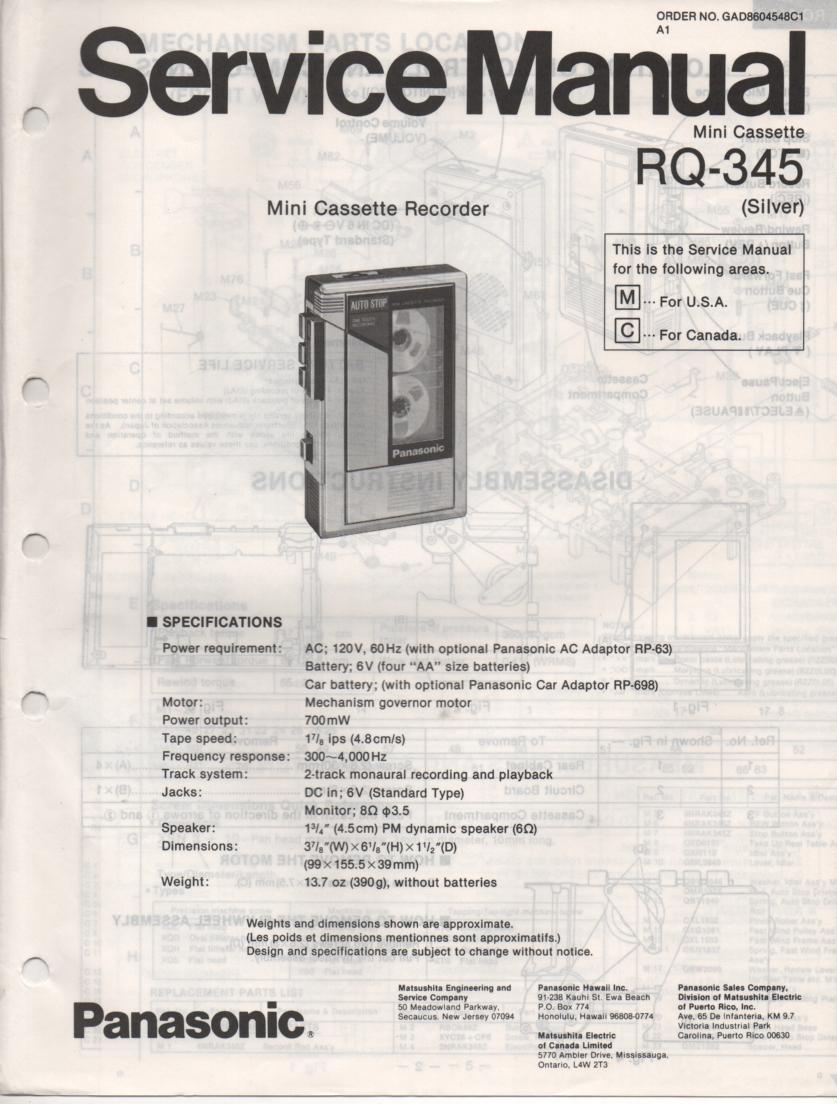 RQ-345 Mini Cassette Recorder Service Manual