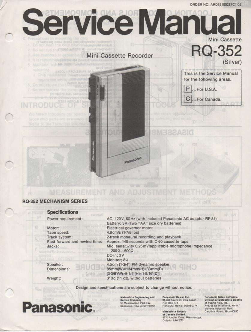 RQ-352 Mini Cassette Recorder Service Manual