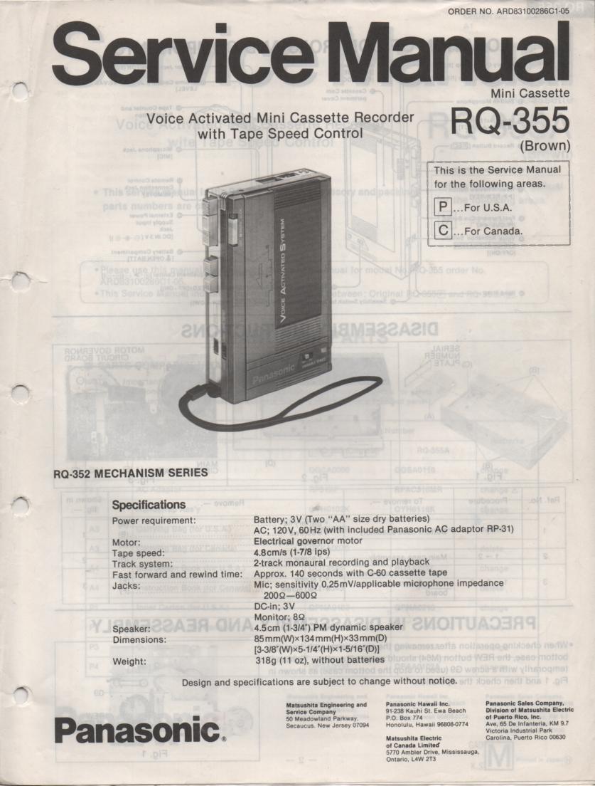 RQ-355 Mini Cassette Recorder Service Manual