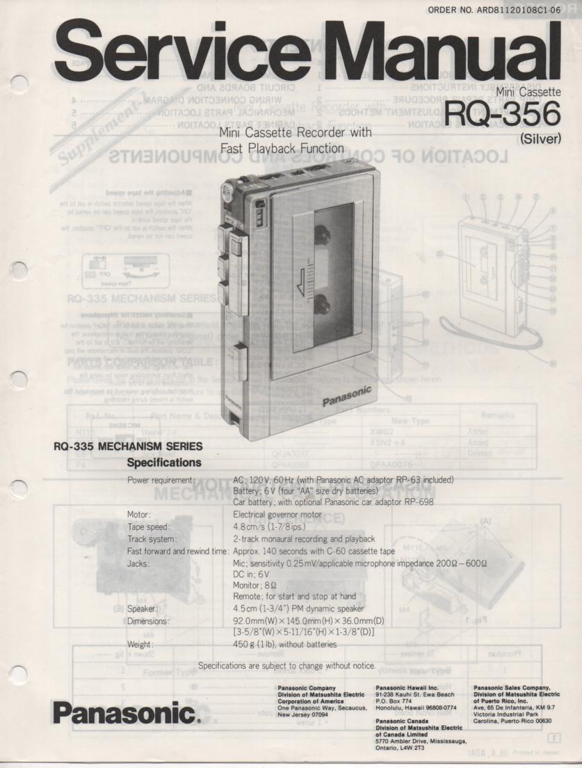 RQ-356 Mini Cassette Recorder Service Manual
