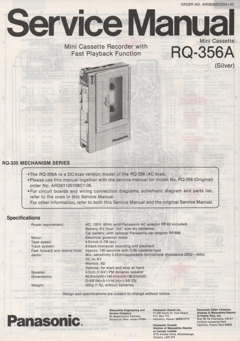 RQ-356A Mini Cassette Recorder Service Manual