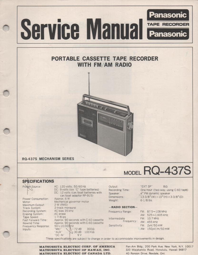RQ-437S Cassette Radio Service Manual