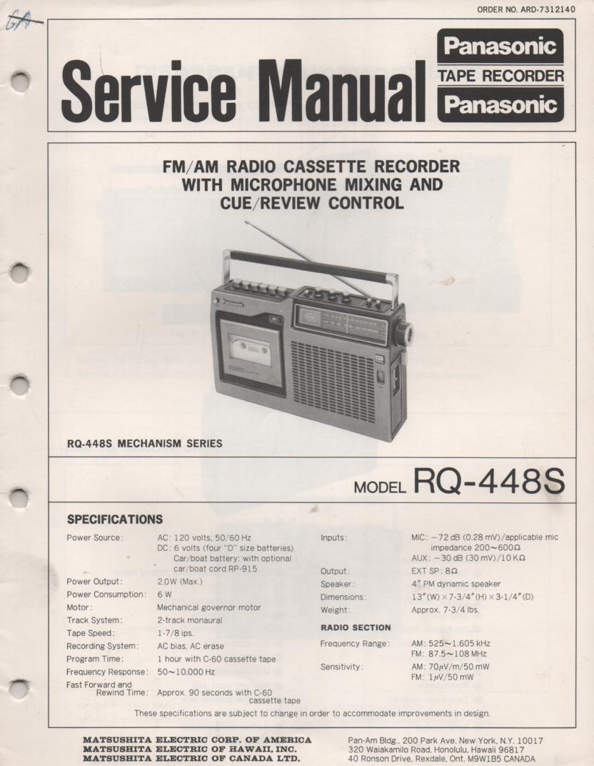 RQ-448S Cassette Radio Service Manual