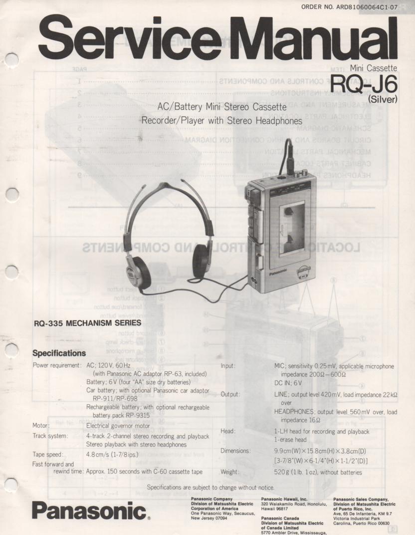 RQ-J6 Radio Cassette Recorder Service Manual