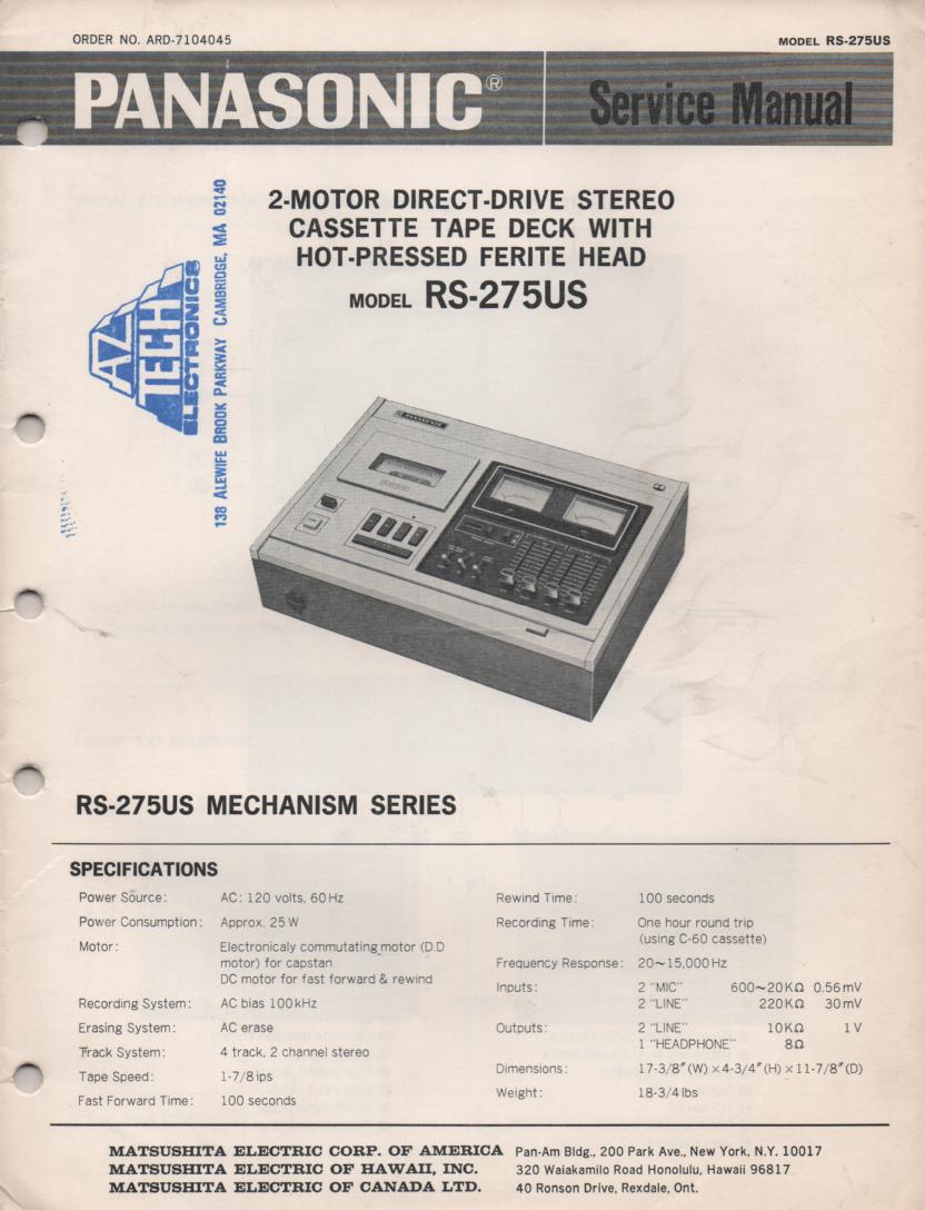 RS-275US Cassette Deck Service Manual