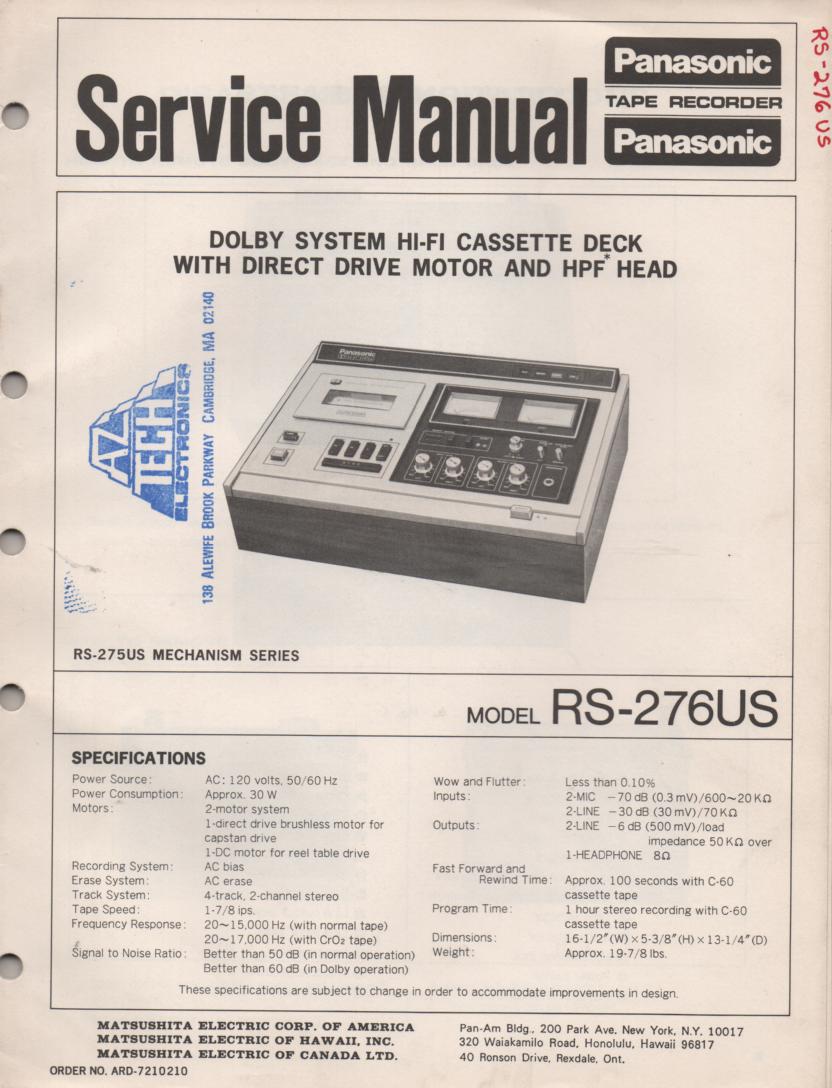 RS-276US Cassette Deck Service Manual