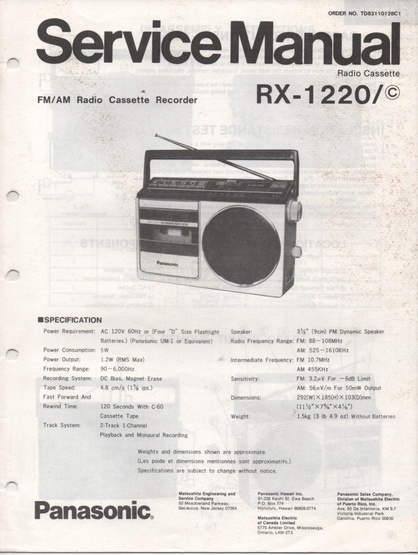 RX-1220 RX-1220C Radio Cassette Radio Service Manual