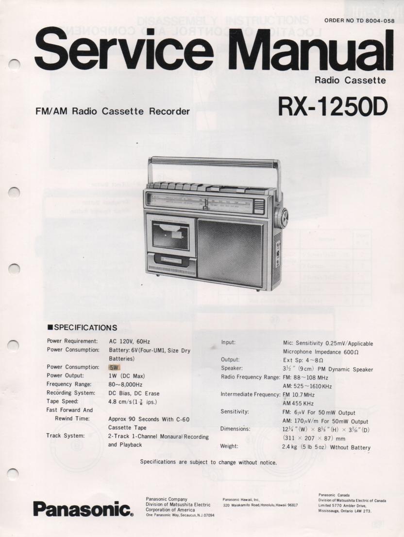 RX-1250D Radio Cassette Radio Service Manual