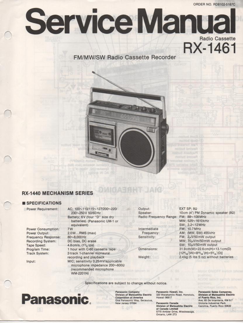 RX-1461 Radio Cassette Radio Service Manual