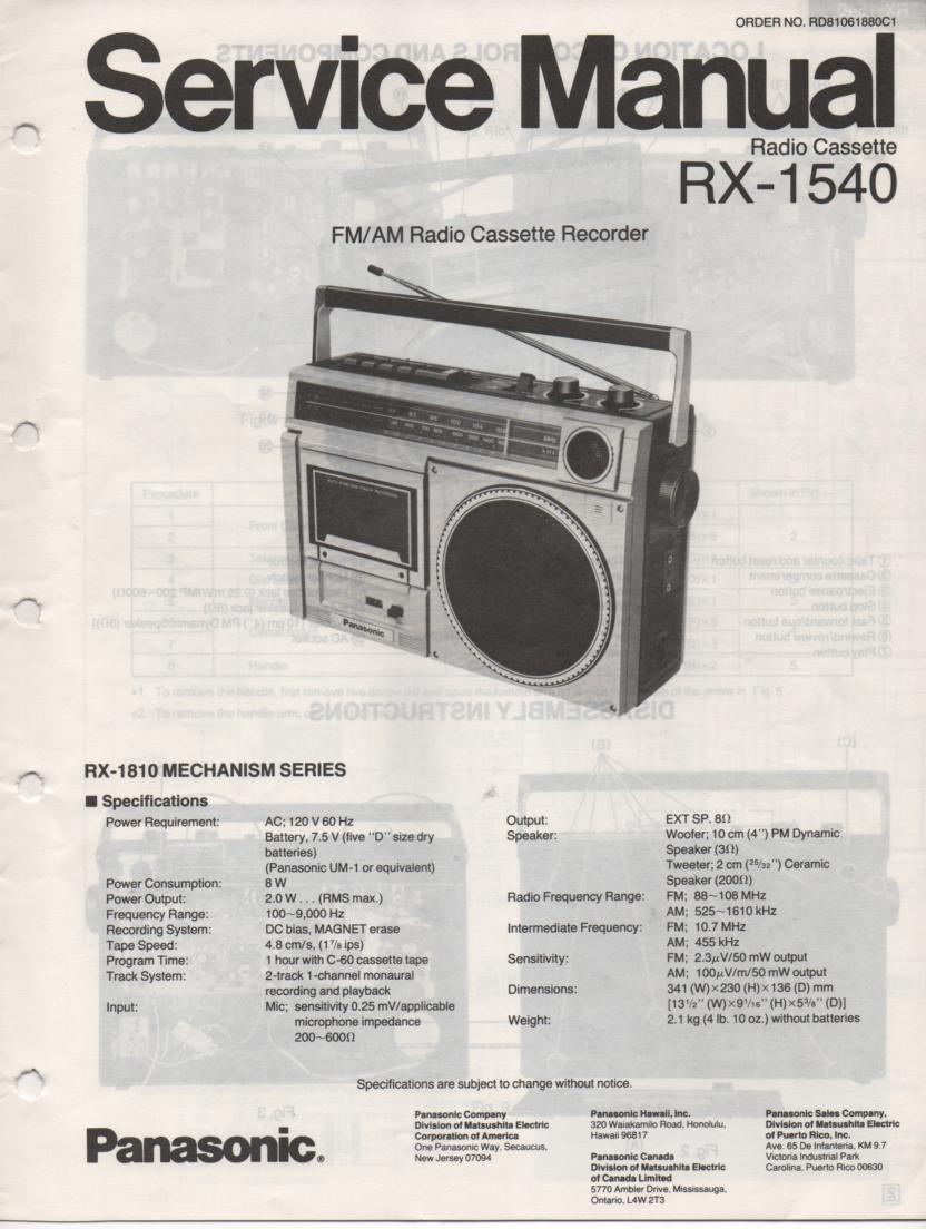 RX-1540 Radio Cassette Radio Service Manual