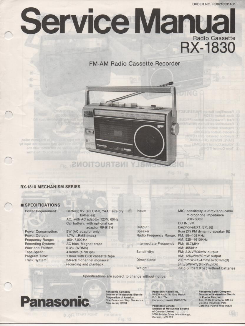 RX-1830 Radio Cassette Radio Service Manual