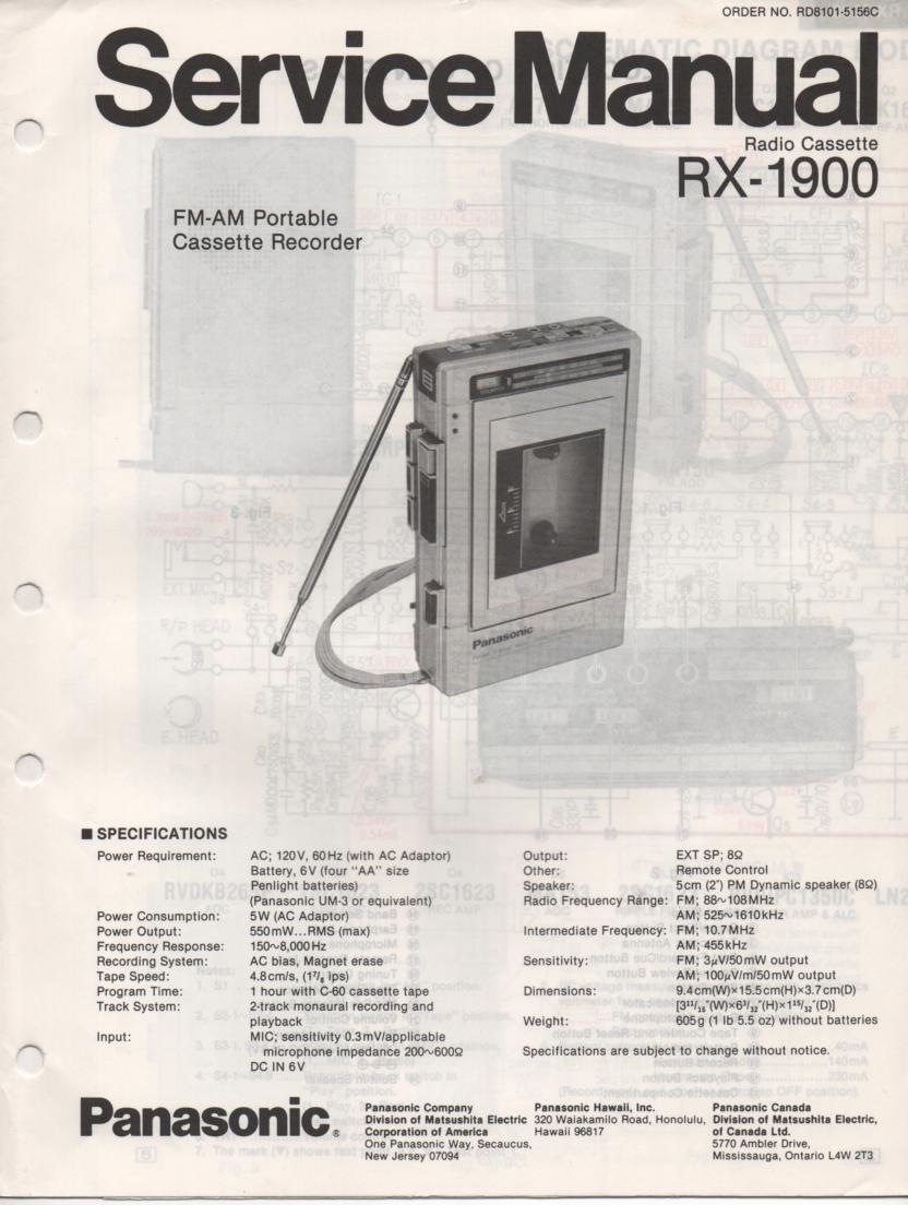 RX-1900 Radio Cassette Radio Service Manual