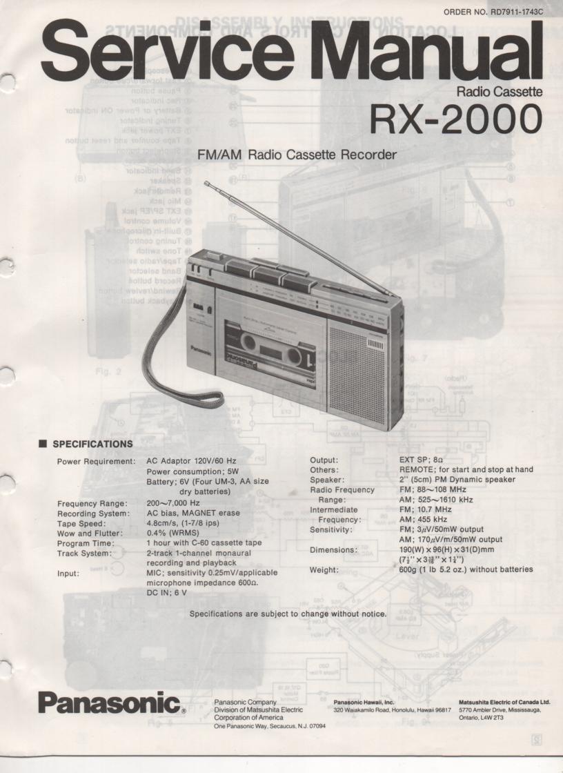 RX-2000 Radio Cassette Radio Service Manual