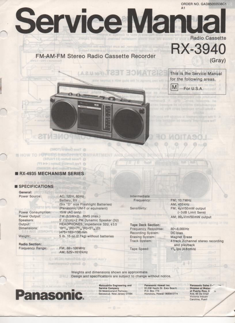 RX-3940 Radio Cassette Service Manual