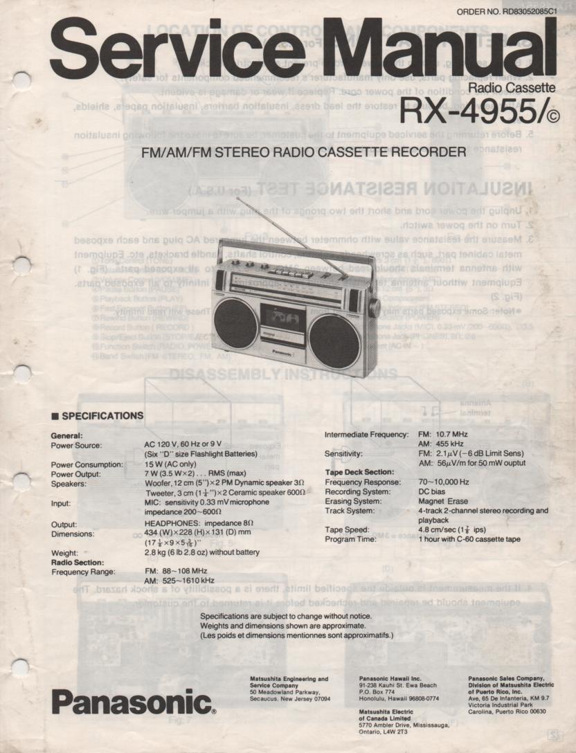 RX-4955 RX-4955C Radio Cassette Radio Service Manual