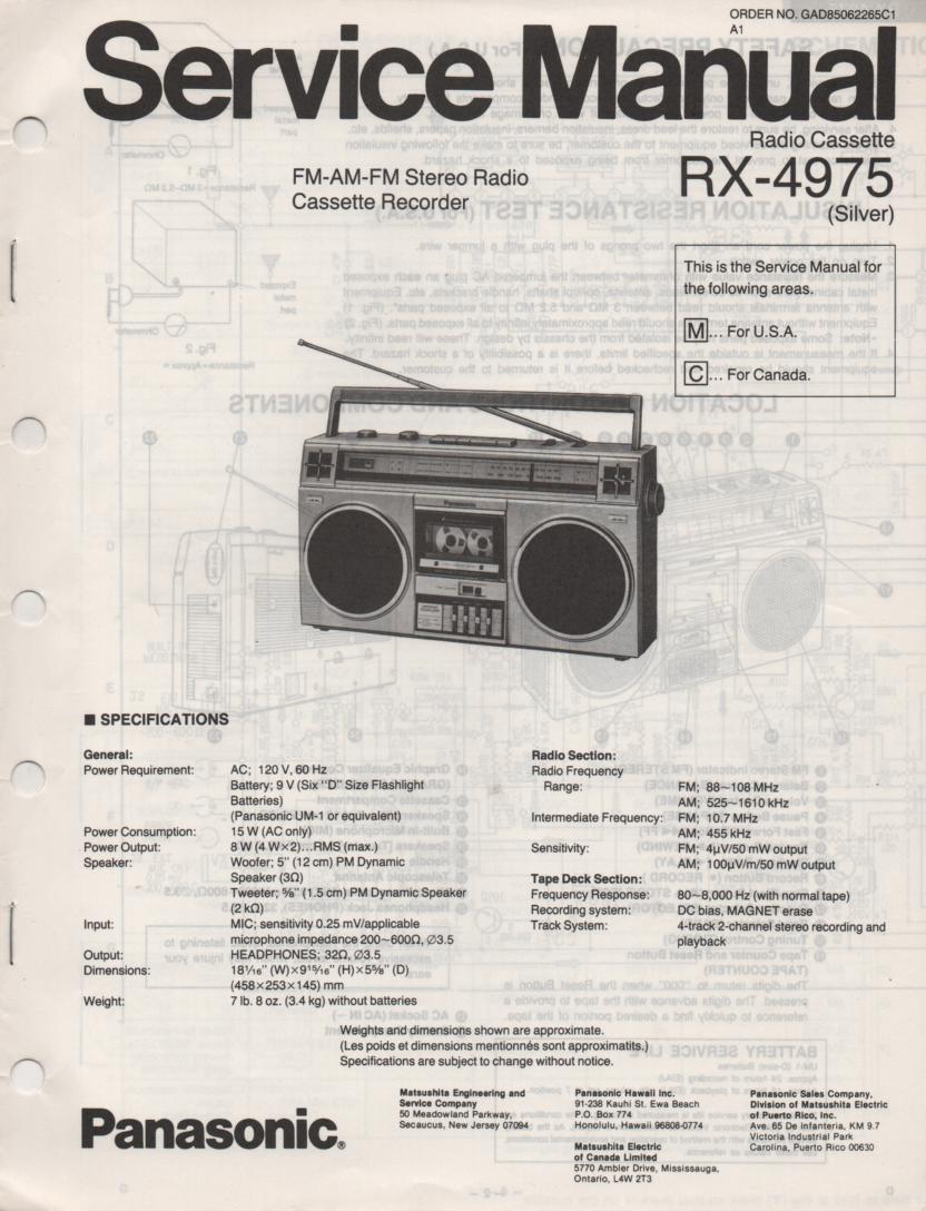 RX-4975 Radio Cassette Radio Service Manual
