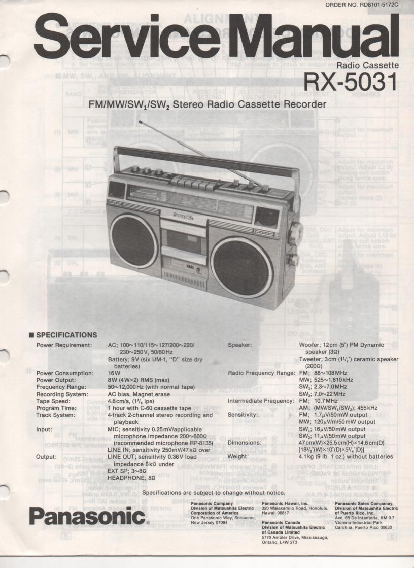 RX-5031 Radio Cassette Radio Service Manual