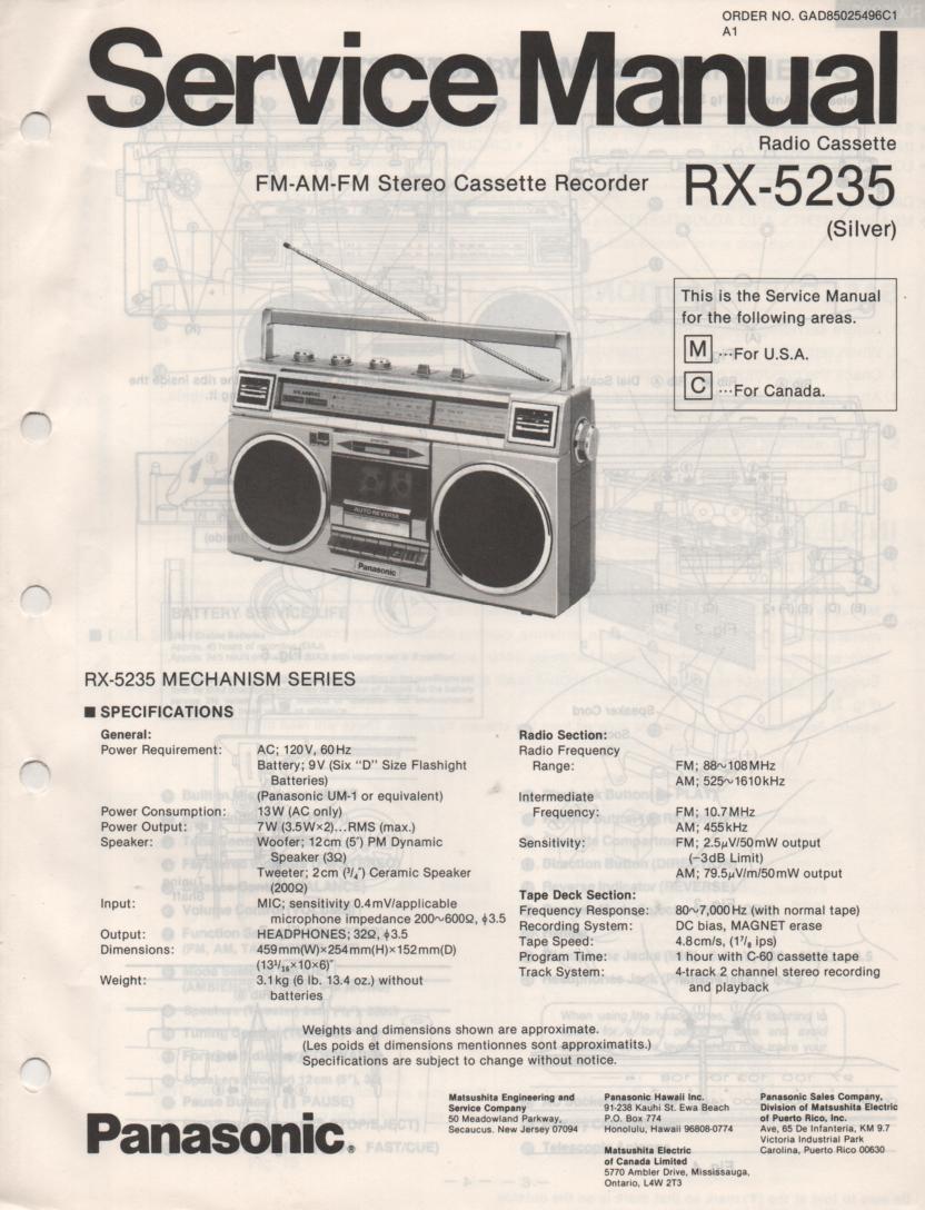 RX-5235 Radio Cassette Radio Service Manual