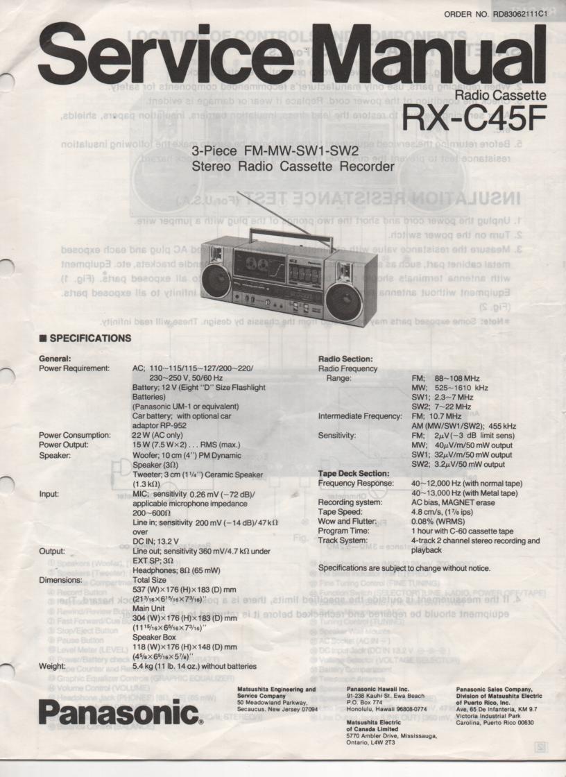 RX-C45F Radio Cassette Service Manual