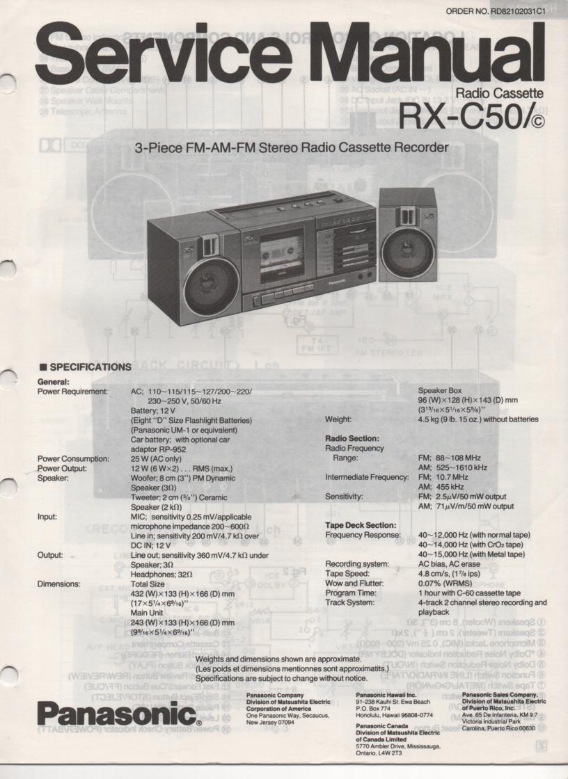 RX-C50 RX-C50C Radio Cassette Service Manual