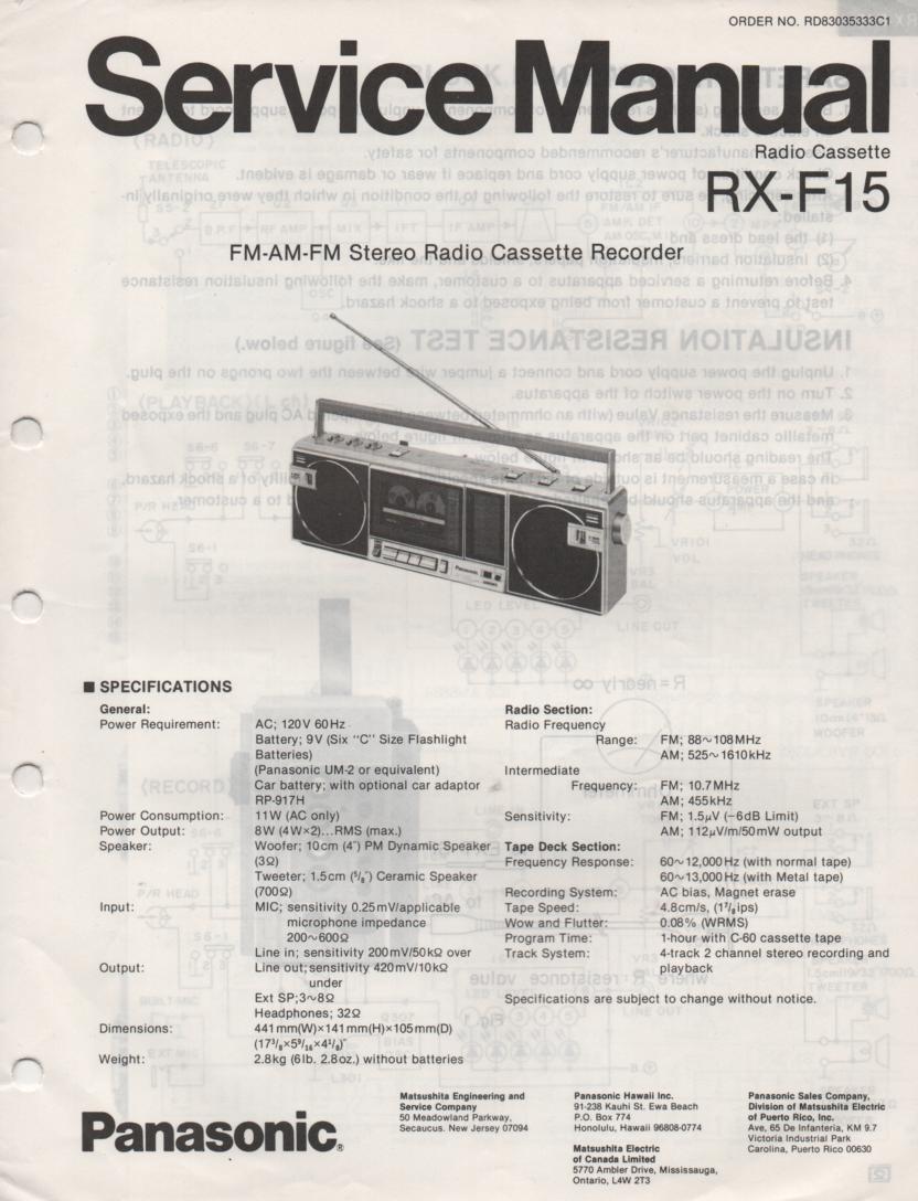RX-F15 AM FM Cassette Recorder Service Manual