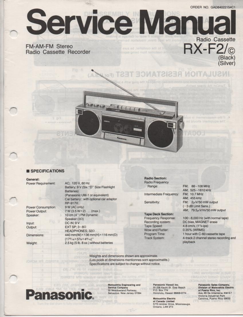 RX-F2 RX-F2C AM FM Cassette Recorder Service Manual