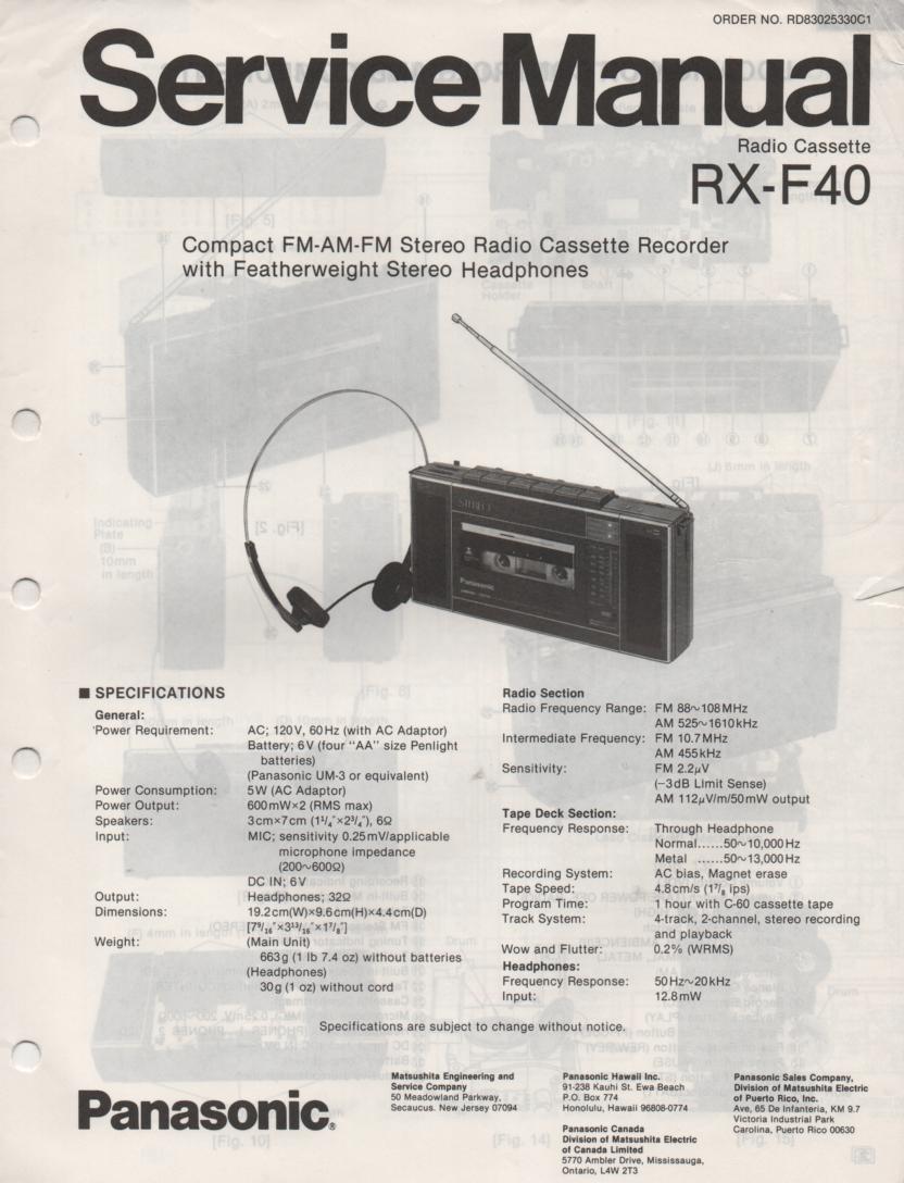 RX-F40 AM FM Cassette Recorder Service Manual