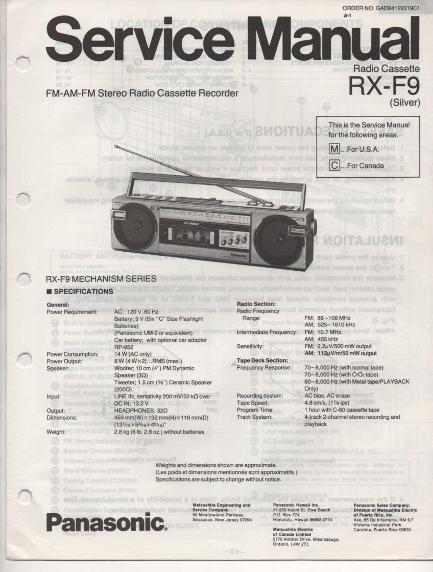 RX-F9 AM FM Cassette Recorder Service Manual