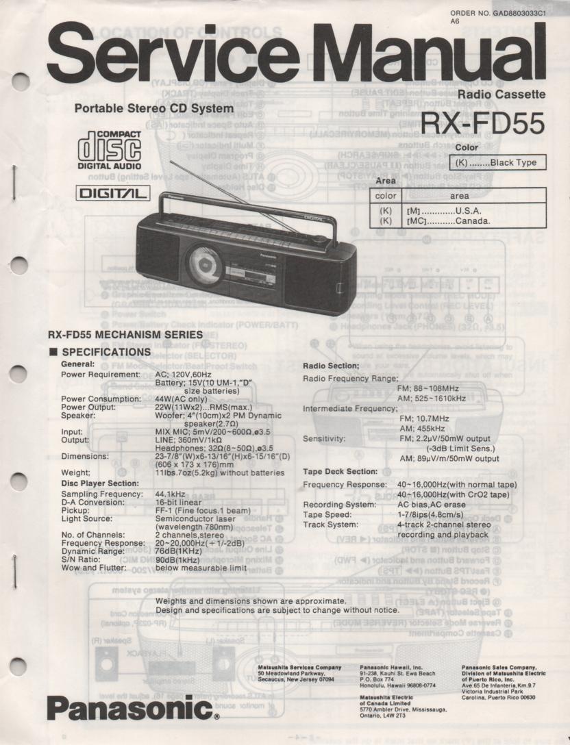 RX-FD55 AM FM CD Player Cassette Recorder Service Manual