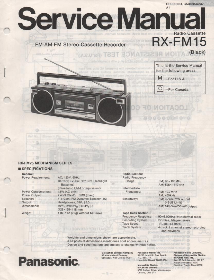 RX-FM15 AM FM Cassette Recorder Service Manual