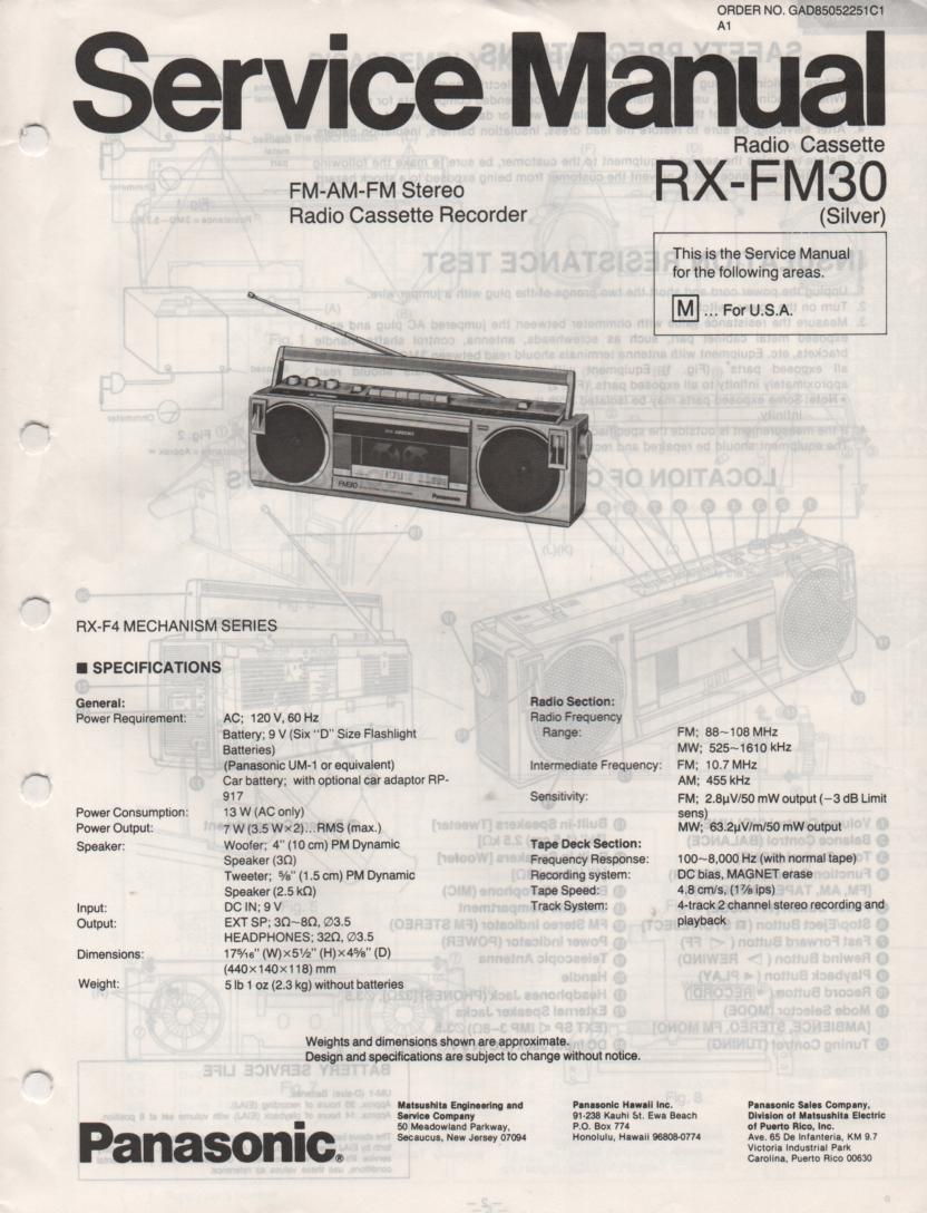 RX-FM30 AM FM Cassette Recorder Service Manual