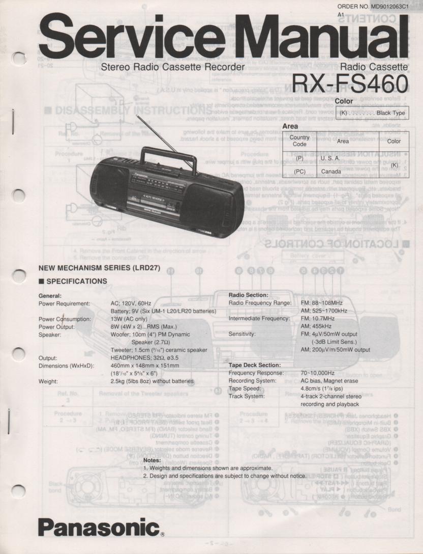 RX-FS460 AM FM Radio Cassette Recorder Service Manual
