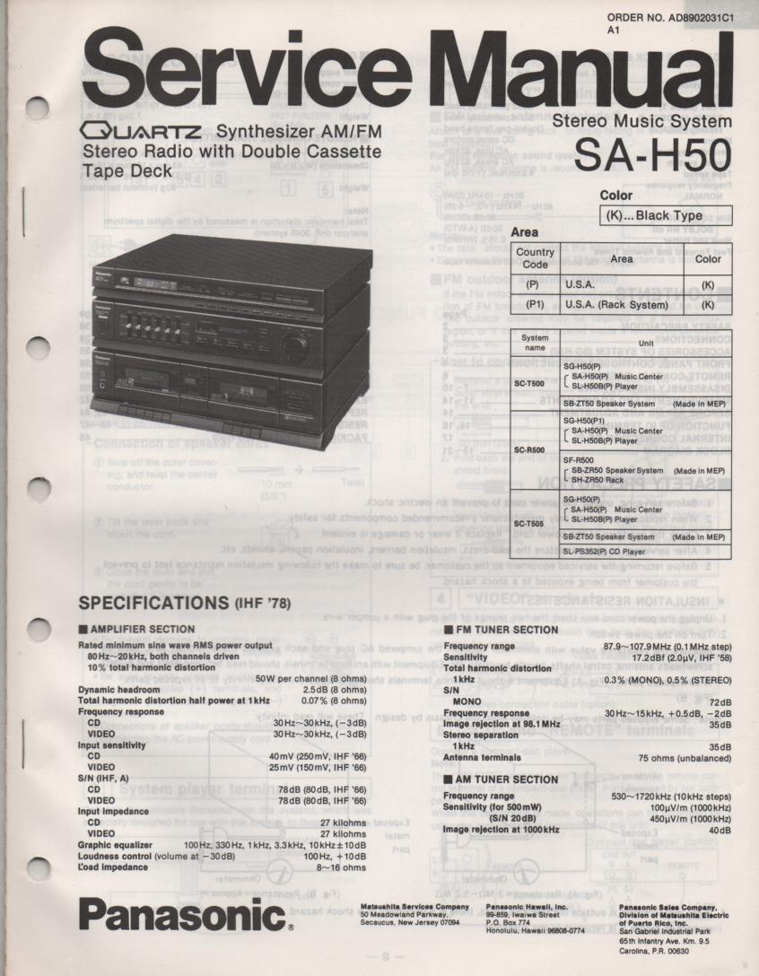 SA-H50 Double Cassette Compact Audio System Service Manual