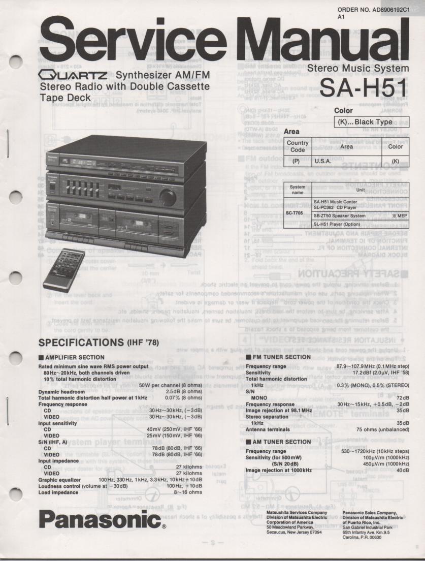 SA-H51 Double Cassette Compact Audio System Service Manual