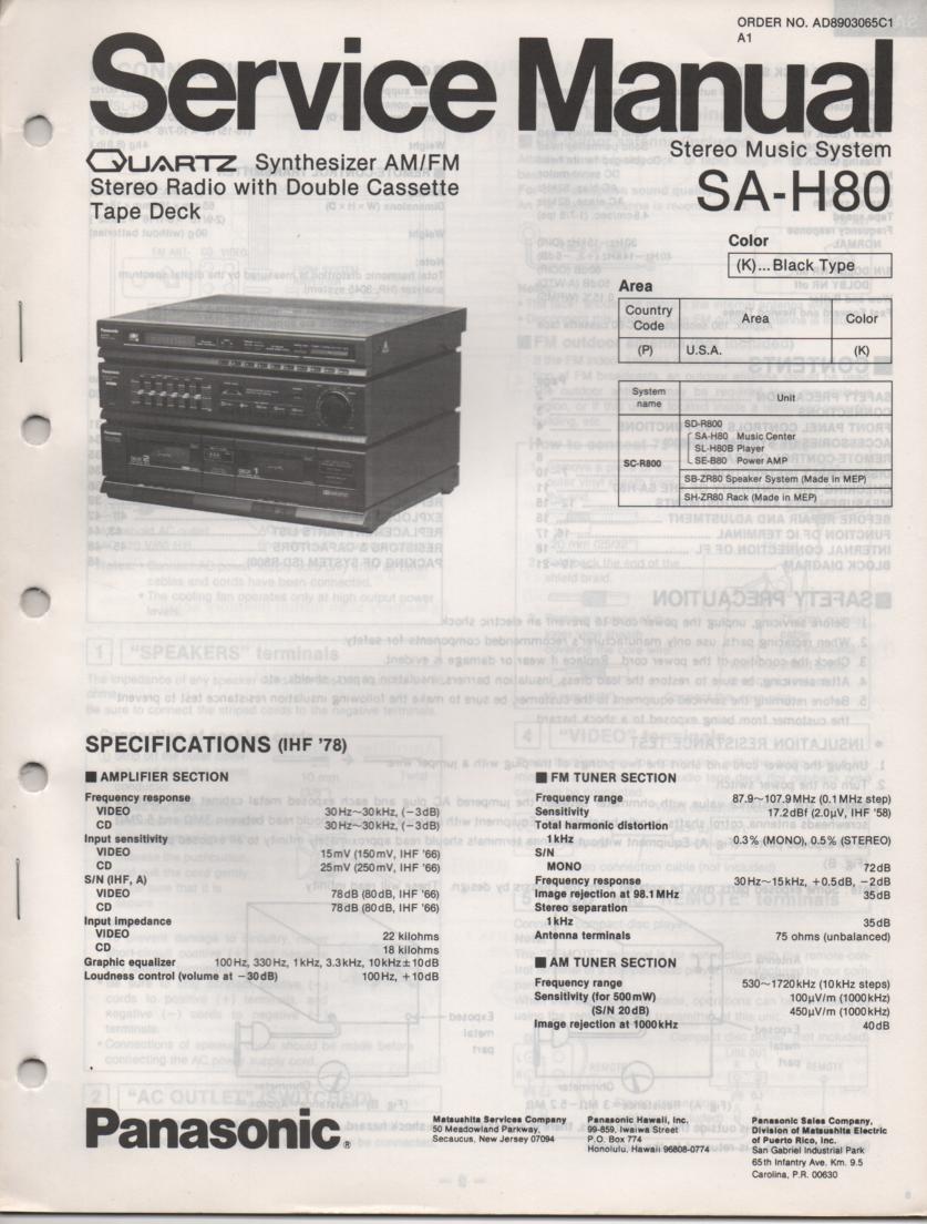 SA-H80 Double Cassette Compact Audio System Service Manual