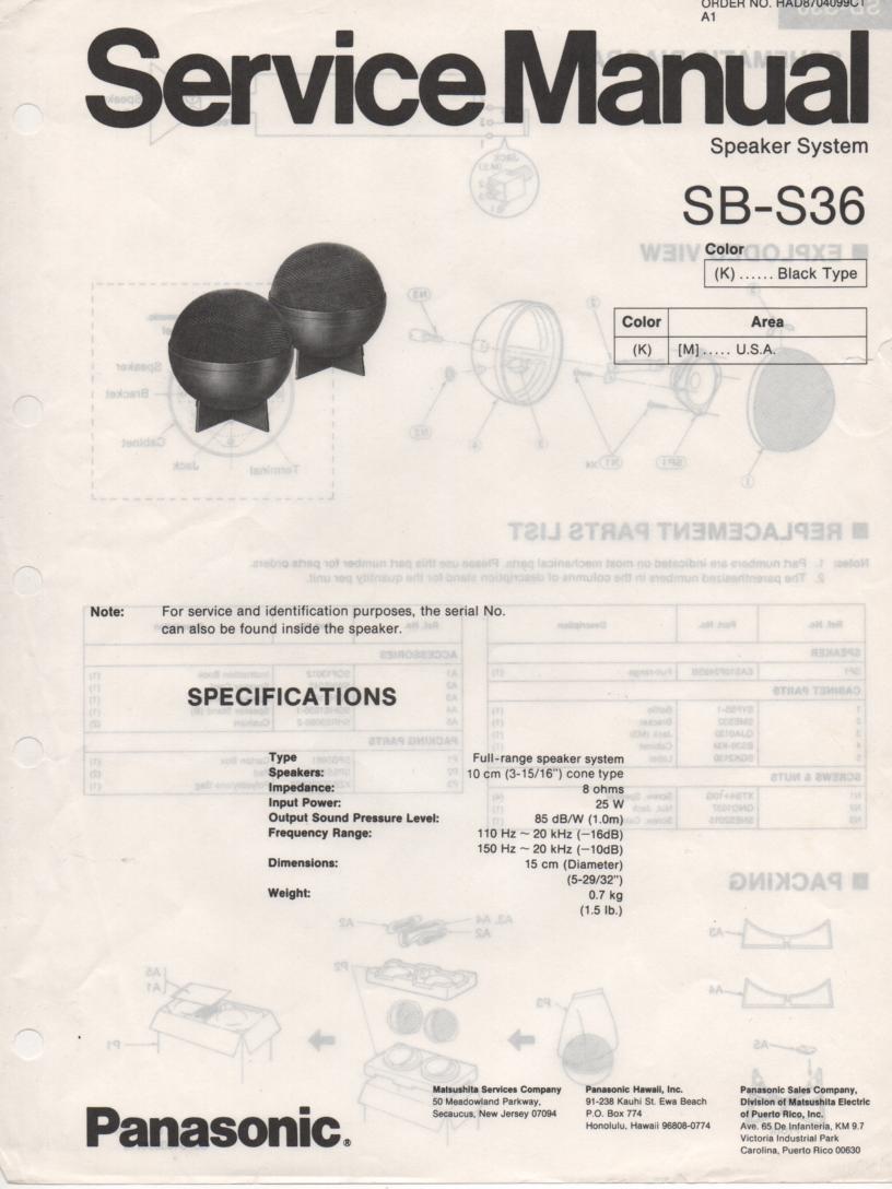 SB-S36 Speaker System Service Manual