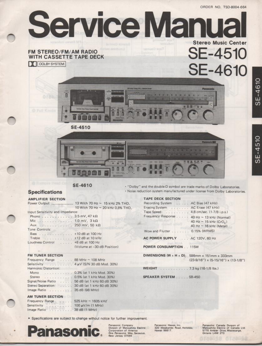 SE-4510 SE-4610 Stereo System Service Manual