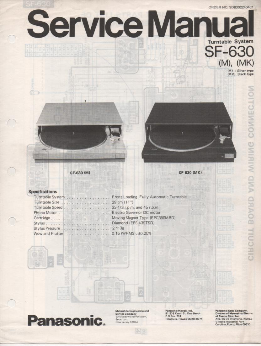 SF-630 Turntable Service Manual