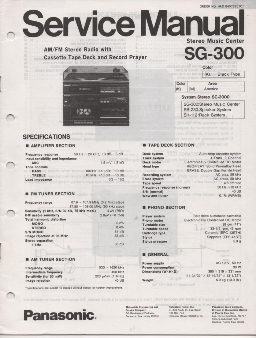 SG-300 Stereo System Service Manual