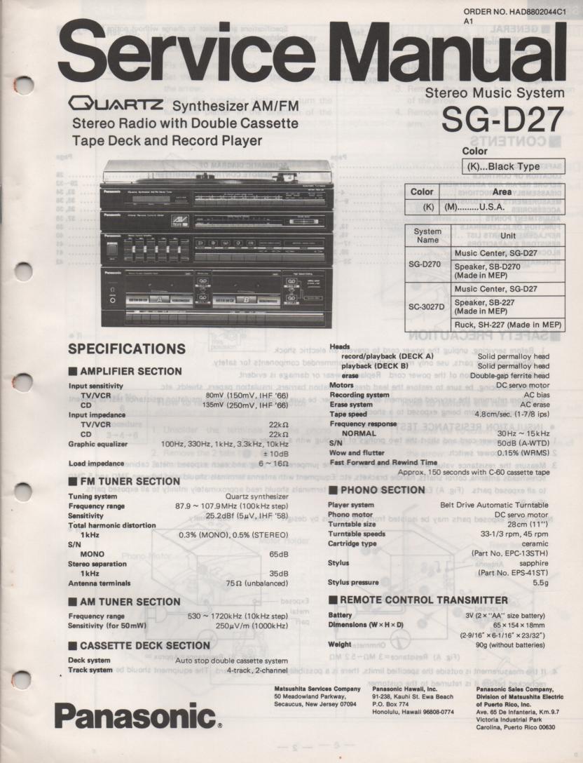SG-D27 Music Center Stereo System Service Manual